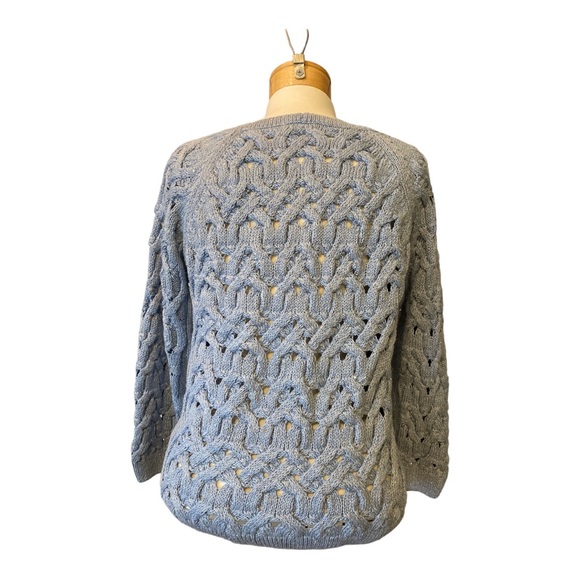 Lafayette 148 New York French Blue Open Cable Knit Crew Neck Sweater Womens Sz S - Picture 3 of 10